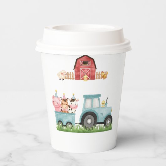 Boerderijdieren Blauw Jongen Barnyard Verjaardagsf Papieren Bekers (Achterkant)