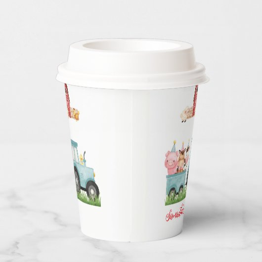 Boerderijdieren Blauw Jongen Barnyard Verjaardagsf Papieren Bekers (Rechts)