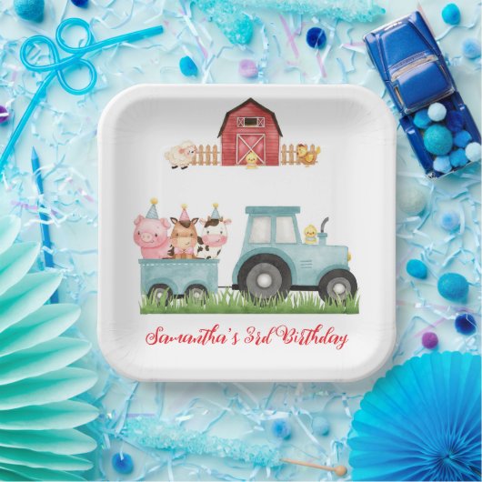 Boerderijdieren Blauw Jongen Barnyard Verjaardagsf Papieren Bordje (Feest)