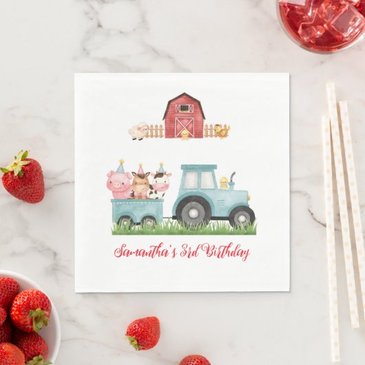 Boerderijdieren Blauw Jongen Barnyard Verjaardagsf Servet (Insitu)
