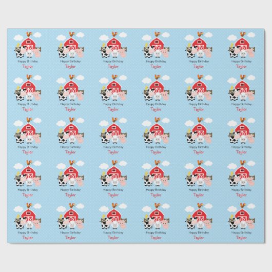 Boerderijdieren (blauw) Jongen Verjaardag geperson Cadeaupapier (Vlak)