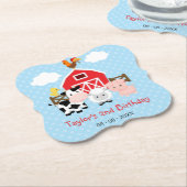 Boerderijdieren (blauw) Verjaardagsfeest / Baby sh Kartonnen Onderzetters (Gekanteld)