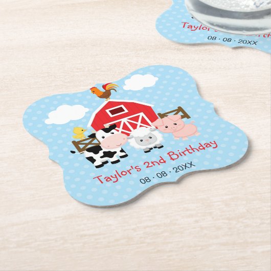 Boerderijdieren (blauw) Verjaardagsfeest / Baby sh Kartonnen Onderzetters