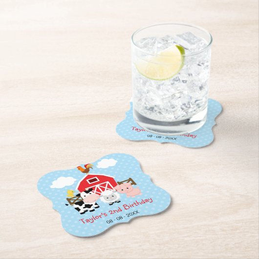 Boerderijdieren (blauw) Verjaardagsfeest / Baby sh Kartonnen Onderzetters (Insitu)