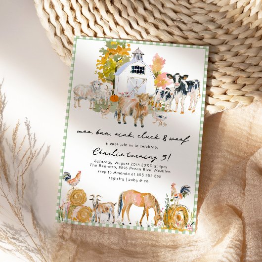 Boerderijdieren Boerderij Thema Verjaardagsfeest Kaart