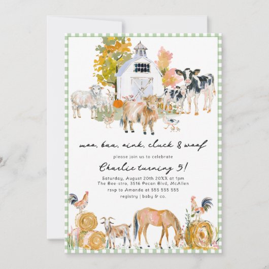 Boerderijdieren Boerderij Thema Verjaardagsfeest Kaart (Voorkant)