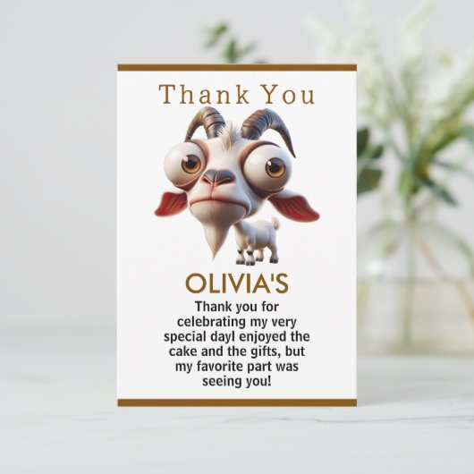 Boerderijdieren Cute Geit 2e Verjaardagsfeestje Bedankkaart (Staand voorkant)