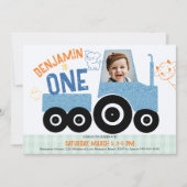 Boerderijdieren Denim Tractor Schattige Foto 1e Ve Kaart (Voorkant)