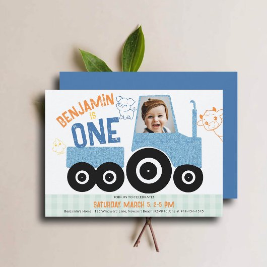 Boerderijdieren Denim Tractor Schattige Foto 1e Ve Kaart