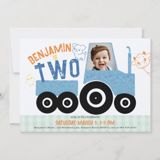 Boerderijdieren Denim Tractor Schattige Foto 2e Ve Kaart (Voorkant)