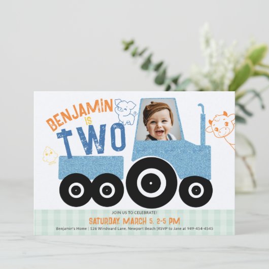 Boerderijdieren Denim Tractor Schattige Foto 2e Ve Kaart (Staand voorkant)