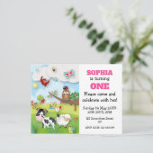 Boerderijdieren eerste verjaardag uitnodiging (Staand voorkant)