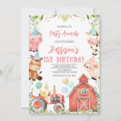 Boerderijdieren eerste verjaardagsfeest kaart (Voorkant)