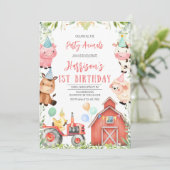 Boerderijdieren eerste verjaardagsfeest kaart (Staand voorkant)