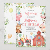 Boerderijdieren eerste verjaardagsfeest kaart (Voorkant / Achterkant)