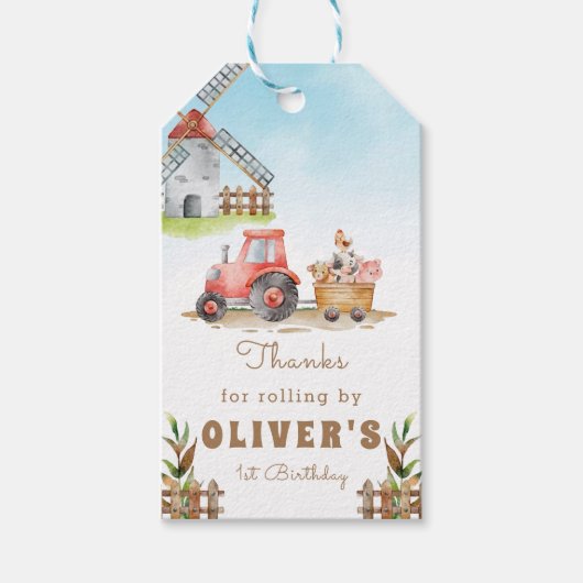 Boerderijdieren Eerste Verjaardagsfeestje Bedankt Cadeaulabel (Voorkant)