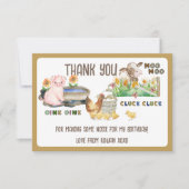 Boerderijdieren en geluiden Kinderen Verjaardag Bedankkaart (Voorkant)