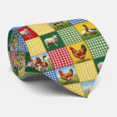 Boerderijdieren en geruit patchworkdekbed stropdas (Opgerold)