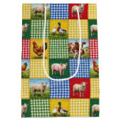 Boerderijdieren en geruite patchworkdeken medium cadeauzakje (Achterkant)