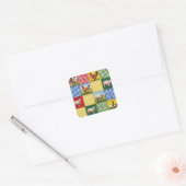 Boerderijdieren en geruite patchworkdeken vierkante sticker (Envelop)