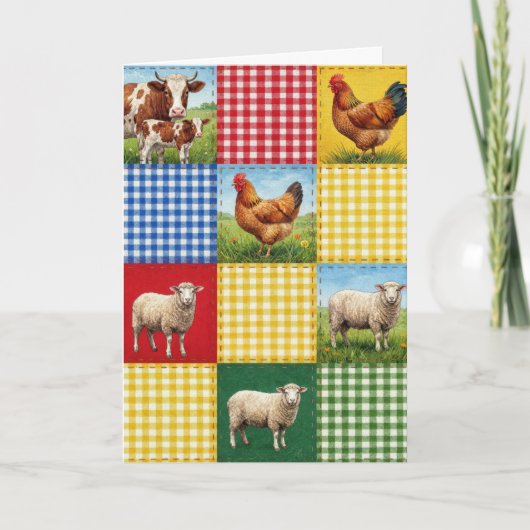 Boerderijdieren en geruite patchworkdeken voor ver kaart (Voorkant)