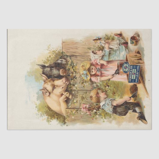 Boerderijdieren en  kinderen Advertentie Tissuepapier (Voorkant)