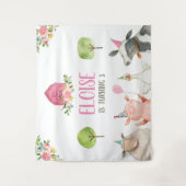 Boerderijdieren Erf Spandoek Roze Meisje Verjaarda Wandkleed (Voorkant)