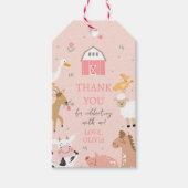 Boerderijdieren Erfmeisje Roze Verjaardag Cadeaulabel (Voorkant)