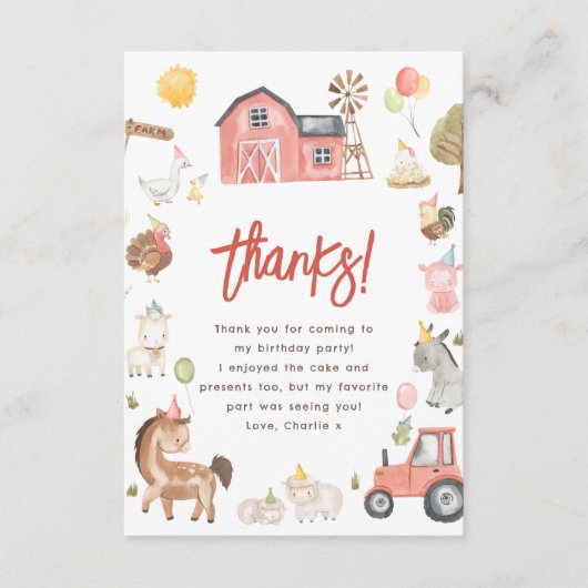 Boerderijdieren Foto Verjaardag Bedankkaart (Voorkant)