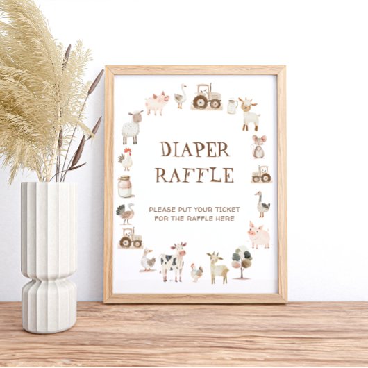 Boerderijdieren Genderneutrale Baby shower Luier Poster