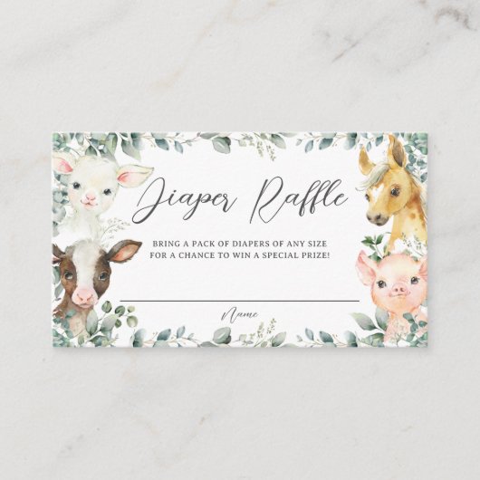 Boerderijdieren Groen Barnyard Baby Luier Raffle Informatiekaartje (Voorkant)