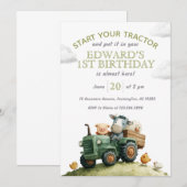 Boerderijdieren Groene Tractor Verjaardag Kaart (Voorkant / Achterkant)