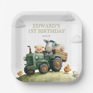 Boerderijdieren Groene Tractor Verjaardag Papieren Bordje