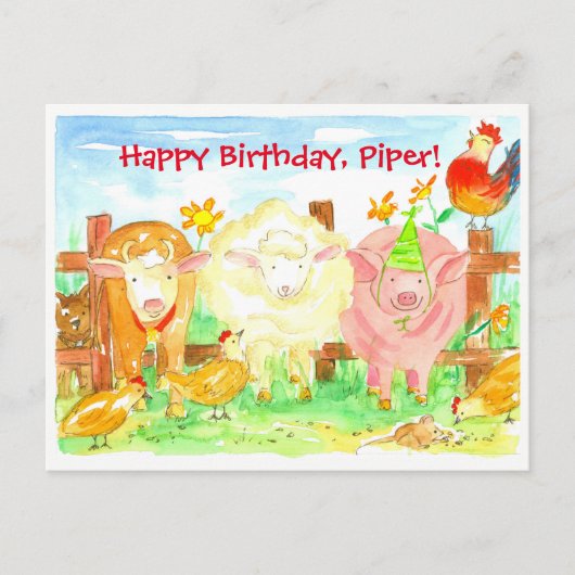 Boerderijdieren Happy Birthday Briefkaart (Voorkant)