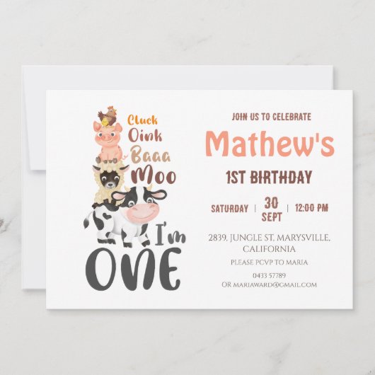 Boerderijdieren Heilige Koe Eerste 1e verjaardag Kaart (Voorkant)