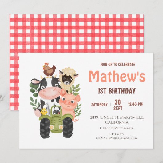 Boerderijdieren Heilige Koe Eerste 1e verjaardag Kaart (Voorkant / Achterkant)