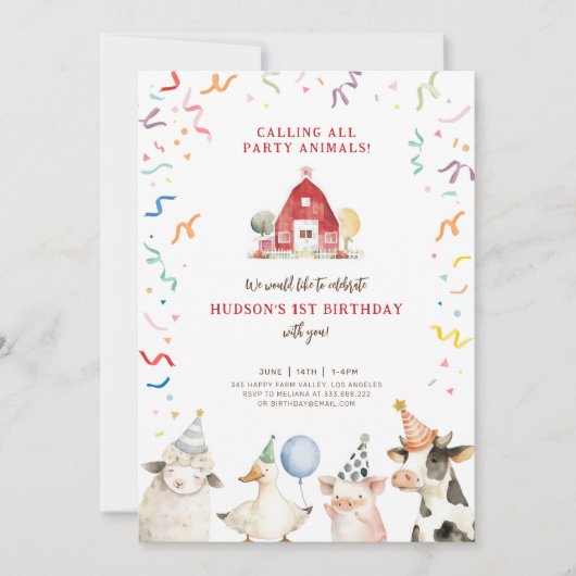 Boerderijdieren Jongen Boerderij Barnyard Verjaard Kaart (Voorkant)