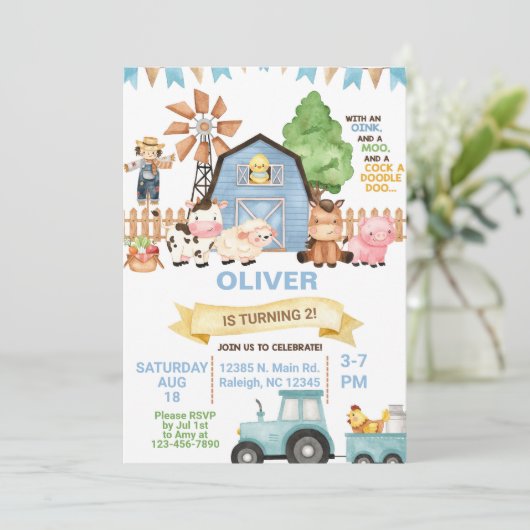 Boerderijdieren jongen ELKE LEEFTIJD verjaardag ui Kaart (Staand voorkant)