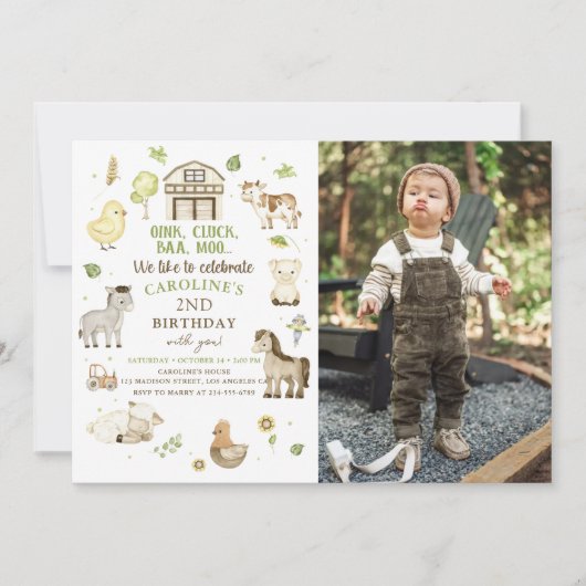 Boerderijdieren Jongen Groen Barnyard Verjaardag F Kaart (Voorkant)