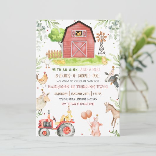 Boerderijdieren Jongen Verjaardag Uitnodiging (Staand voorkant)