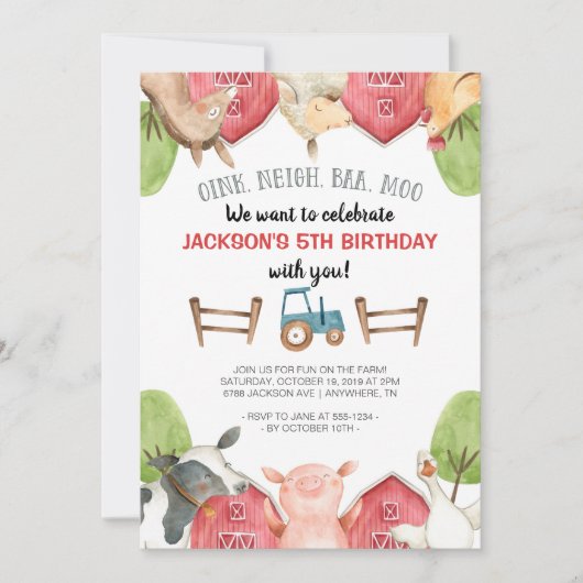 Boerderijdieren Jongen Verjaardag Uitnodigingen (Voorkant)