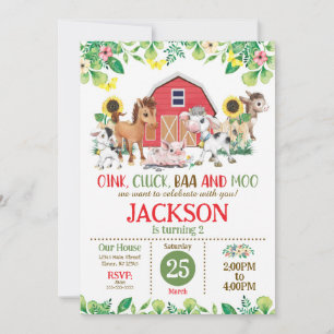 Boerderijdieren Jongens Barnyard Feestje 2e Verjaa Kaart