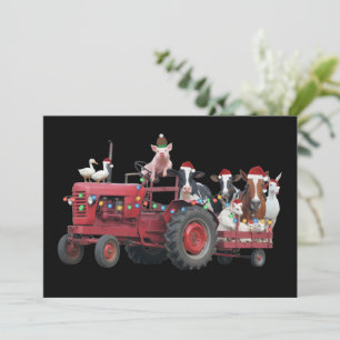 Boerderijdieren Kersttruck Land Tractor Kerstmis Feestdagenkaart
