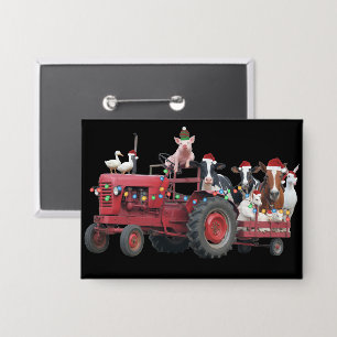 Boerderijdieren Kersttruck Landelijke Tractor Kers Button