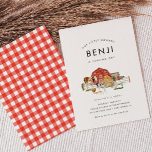 Boerderijdieren Kinder cowboy 1e verjaardagsfeestj Kaart