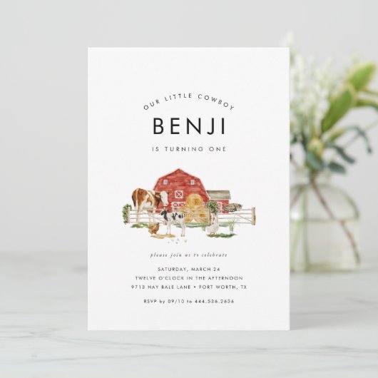 Boerderijdieren Kinder cowboy 1e verjaardagsfeestj Kaart (Staand voorkant)