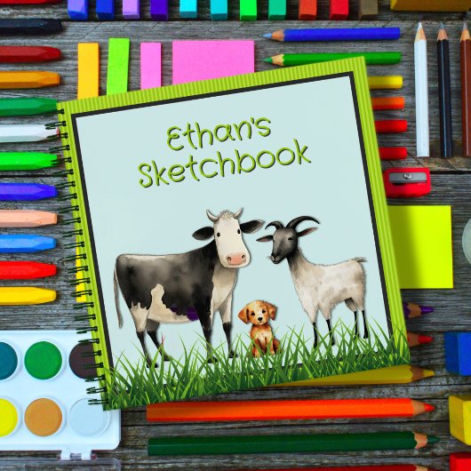 Boerderijdieren Kinder gepersonaliseerde Sketchboo Notitieboek