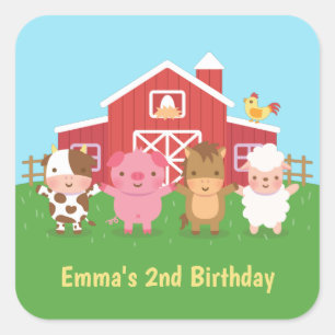 Boerderijdieren Kinderverjaardagsfeestje Vierkante Sticker