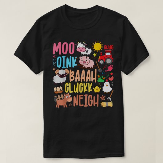 Boerderijdieren Klinkt Pink Baa Neigh Cluck Moo Pe T-shirt (Design voorkant)