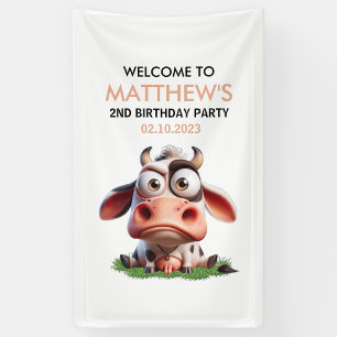 Boerderijdieren Knuffel Koe 2de Verjaardagsfeest V Spandoek